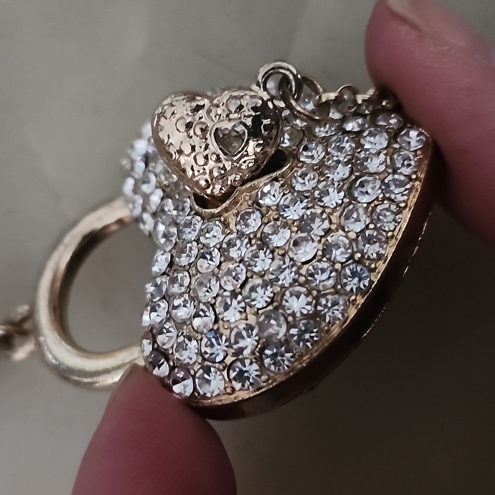 Heart Lock and Key Gold Tone Chain Pendant Necklace - Picture 11 of 16